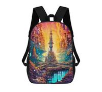 sinyumoney Fantasy Cityscape Vibrant Skyline Sac À Dos Scolaire Pour Enfants, Imprimé En 3D, Pour Garçons, Élèves Du Primaire Et Du Collège 17inch