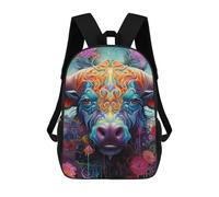 sinyumoney Fantasy Garden Architecture Sac à dos d'écolier Impression 3D Sac d'école pour garçons et filles Sac à dos pour enfants Sac à dos de voyage, Colorful Bull Portrait-14, 17"