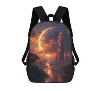 sinyumoney Fantasy Moon Sky Cityscape Sac À Dos Scolaire Pour Filles Et Garçons, Sac À Dos Avec Poche, Sac À Dos Tendance Pour Enfants 17inch