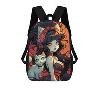 sinyumoney Fantasy Woman with Cat Art Print Sac À Dos Enfant, Sac D'école, Sac À Dos Imprimé 3D Avec Motif De Dessin Animé, Grande Capacité, Pour Garçons Et Filles 17inch