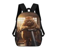 sinyumoney Fat Cat Losing Weight Fit Sacs À Dos Pour Enfants 17inch Sac À Dos Scolaire, Sac D'école Imprimé En 3D Pour Garçons, Élèves Du Primaire Et Du Collège