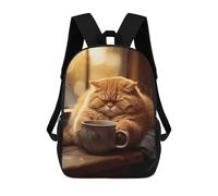 sinyumoney Fat Cat Morning Coffee Pet Sac À Dos Avec Poche, Sacs À Dos Imprimés En 3D, Sacs De Voyage, Sacs À Livres, Sacs D'école Pour Enfants 17inch
