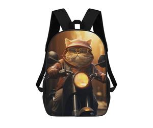 sinyumoney Fat Cat Riding Motorcycle Sac À Dos Imprimé En 3D Pour Garçons, Sac D'école Grande Capacité, Sac De Voyage, Sac À Livres, Sac D'école Pour Garçons, Mochila 17inch