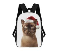 sinyumoney Festive Burmese Cat in Santa Hat Sac À Dos Scolaire Pour Adolescents, Imprimé En 3D, Ajustable, À Poches Tendance, Pour Enfants, Garçons, Filles, Étudiants Et Adolescents 17inch