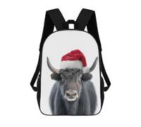 sinyumoney Festive Christmas Yak with Santa Hat Sacs À Dos Pour Enfants, Sac D'école Imprimé En 3D, Cartable Pour Enfants, Sac De Voyage, Sac À Dos Garçon Fille, Sac D'école Pour Enfants 17inch