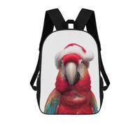 sinyumoney Festive Scarlet Macaw Parrot with Santa Hat Sac À Dos Scolaire Enfant Tendance Et Décontracté, Sac À Dos Imprimé En 3D Pour Garçon, Grand Sac À Dos 17inch