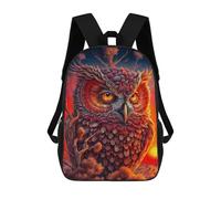 sinyumoney Fiery Owl Portrait - 2 Sac à dos d'école Sac à dos imprimé en 3D Sac à dos d'école pour enfants à la mode Sacs à dos pour garçons Collèges 17 pouces