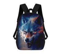 sinyumoney Fiery Wolf Portrait -6 Sac À Dos Scolaire Imprimé En 3D, Sac À Dos Décontracté Pour Enfants, Sac D'école Imprimé En 3D Pour Garçons, Primaire Et Collège 17inch