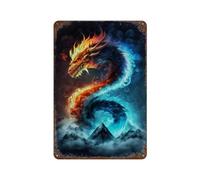 sinyumoney Fire & Ice Dragon Art Print Décoration Murale En Fer Imperméable Pour Chambre, Salon, Garage, Jardin, Pub11.8"x7.9"