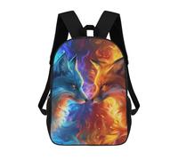 sinyumoney Fire & Ice Foxes Art Print Sac À Dos Scolaire Pour Enfants, 43 Cm (17 Pouces), Imprimé En 3D, Pour Garçons, Élèves Du Primaire Et Du Collège