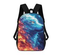 sinyumoney Flame & Ice Wolf Art Print Sacs À Dos 17 Pouces Pour Enfants, Sacs D'école Imprimés En 3D Pour Élèves Du Primaire Et Du Collège, Garçons Et Filles