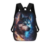 sinyumoney Flame & Ice Wolf Art Print Sacs À Dos Imprimés En 3D Pour Enfants 17inch Sacs À Dos Tendance Et Décontractés Pour La Journée, Sacs De Voyage, Sacs À Dos D'extérieur Pour Garçons Et Filles
