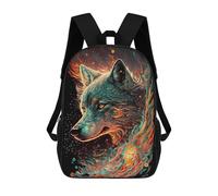 sinyumoney Flame Wolf Portrait -2 Sac À Dos Enfant, Cartable, Sac D'école, Motif Dessin Animé 3D, Sac Pour Ordinateur Portable, Pour Garçons Et Filles 17inch
