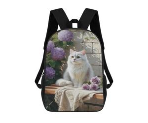 sinyumoney Floral Bench Cat Portrait Sac À Dos Scolaire Imprimé En 3D Pour Enfants, Sac À Dos De Voyage Tendance Et Décontracté Pour Écoliers 17inch