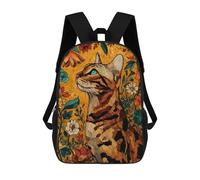 sinyumoney Floral Cat Illustration Sac À Dos Pour Garçons Et Adolescents, Sacs À Dos Pour Filles, Sacs À Dos Pour Tout-petits, Sacs À Livres Pour L'école Primaire Et Le Collège 17inch