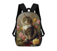 sinyumoney Floral Cat Portrait -1 Sacs À Dos Imprimés En 3D Pour Enfants 17inch Sacs À Dos Tendance Et Décontractés Pour La Journée, Sacs De Voyage, Sacs À Dos D'extérieur Pour Garçons Et Filles