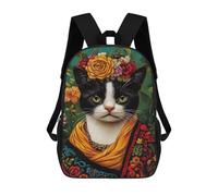 sinyumoney Floral Cat Portrait Art Print Sac À Dos Scolaire Imperméable Pour Ordinateur Portable - Idéal Pour Les Voyages, Le Travail Et Un Usage Quotidien 17inch