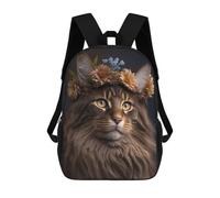 sinyumoney Floral Crowned Cat Portrait Sac À Dos Pour Garçons Et Adolescents, Sacs À Dos Pour Filles, Sacs À Dos Pour Tout-petits, Sacs À Livres Pour L'école Primaire Et Le Collège 17inch