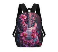 sinyumoney Floral Electric Guitar Art Sac À Dos Scolaire Imprimé En 3D, Sac À Dos Décontracté Pour Enfants, Sac D'école Imprimé En 3D Pour Garçons, Primaire Et Collège 17inch