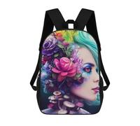 sinyumoney Floral Fusion Portrait -2 Sac À Dos Scolaire Pour Enfants, Imprimé En 3D, Sac À Dos Tendance Pour Garçons, Élèves Du Primaire Et Du Collège 17inch