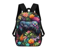 sinyumoney Floral Gaming Controller Artwork -2 Sac À Dos Scolaire Pour Enfants, Sac À Dos De Voyage Décontracté, Grand Sac À Dos Pour Garçons Et Filles 17inch
