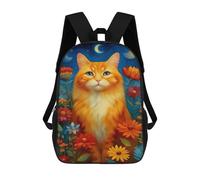 sinyumoney Floral Night Cat Art Print -1 Sacs À Dos Pour Enfants 17inch Sac À Dos Scolaire, Sac D'école Imprimé En 3D Pour Garçons, Élèves Du Primaire Et Du Collège