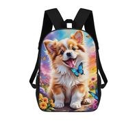 sinyumoney Floral Paradise with Cute Puppy Sac À Dos Scolaire Pour Enfants, 43 Cm (17 Pouces), Imprimé En 3D, Pour Garçons, Élèves Du Primaire Et Du Collège