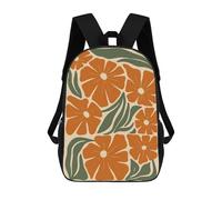 sinyumoney Floral Pattern with Orange Flowers And Leaves Sac À Dos Scolaire Imprimé En 3D, Sac À Dos Décontracté Pour Enfants, Sac D'école Imprimé En 3D Pour Garçons, Primaire Et Collège 17inch