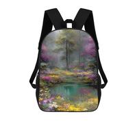 sinyumoney Floral Pond in A Misty Forest Sac À Dos Scolaire Enfant Tendance Et Décontracté, Sac À Dos Imprimé En 3D Pour Garçon, Grand Sac À Dos 17inch