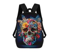 sinyumoney Floral Skull Artwork Sacs À Dos Imprimés En 3D Pour Enfants, Sacs D'école Tendance Pour Garçons, Élèves Du Primaire Et Du Collège 17inch