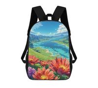 sinyumoney Floral Valley with Lake And Mountains Sac À Dos Enfant, Sac D'école, Sac À Dos Imprimé 3D Avec Motif De Dessin Animé, Grande Capacité, Pour Garçons Et Filles 17inch