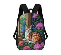 sinyumoney Floral Window Cat Art Print 17inch Sac À Dos Scolaire Imprimé En 3D Pour Enfants, Style Décontracté Et Tendance, Idéal Pour Les Voyages Et Les Études.
