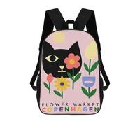 sinyumoney Flower Market Copenhagen Cat Art Sacs À Dos Pour Enfants 17inch Sac À Dos Scolaire, Sac D'école Imprimé En 3D Pour Garçons, Élèves Du Primaire Et Du Collège