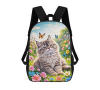 sinyumoney Fluffy Cat in A Flower Meadow Sac À Dos Imprimé 3D Pour Enfants, Sac À Dos Léger Pour Écoliers Et Écoliers, Sac À Goûter Pour La Crèche 17inch