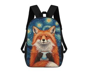 sinyumoney Fox Enjoying Coffee Under Starry Night Sac À Dos Scolaire Pour Enfants Imprimé En 3D, Idéal Pour Les Voyages Et Les Livres 17inch