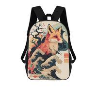 sinyumoney Fox Japanese Waves Japan Sac À Dos Scolaire Pour Filles Et Garçons Avec Poche, Sac À Dos Tendance Pour Enfants 17inch