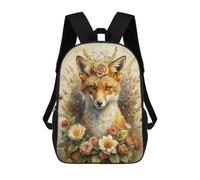 sinyumoney Fox Portrait with Floral Crown Sac À Dos Scolaire Pour Enfants Imprimé En 3D, Idéal Pour Les Voyages Et Les Lectures, Pour Les Garçons Et Les Élèves Du Primaire 17inch