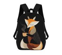 sinyumoney Fox with Coffee Cup Illustration Sac À Dos Enfant Fille 3D, Sac D'école, Sac À Dos Pour Tout-petits, Sac À Dos Décontracté, Sac À Livres Tendance 17inch