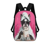 sinyumoney Frenchie with Coffee Mug Sac À Dos Scolaire Pour Enfants, 43 Cm (17 Pouces), Imprimé En 3D, Pour Garçons, Élèves Du Primaire Et Du Collège