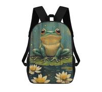 sinyumoney Frog on Lily Pads Painting Frog on Rustic Wood Sac À Dos Enfant Fille 3D, Sac D'école, Sac À Dos Pour Tout-petits, Sac À Dos Décontracté, Sac À Livres Tendance 17inch