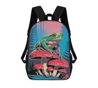 sinyumoney Frog on Mushrooms in Forest Illustration Sac À Dos Scolaire Pour Filles Et Garçons, Grande Capacité, Léger, Pour Enfants Et Étudiants 17inch