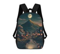 sinyumoney Full Moon over Traditional Village Sacs À Dos Pour Enfants, Cartables Imprimés En 3D, Sacs À Dos Pour Élèves Du Primaire Et Du Collège (garçons Et Filles) 17inch