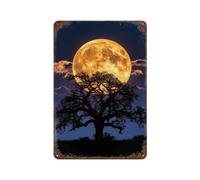 sinyumoney Full Moon Rising Behind Tree Silhouette-1 Décoration Murale Rétro En Métal, Panneau En Métal Pour Intérieur/extérieur, Style Ferme 11.8"x7.9"