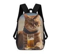 sinyumoney Funny Cat And Beer Sacs À Dos Tendance Imprimés En 3D 17inch Sac D'école Décontracté Pour Enfants, Garçons, Élèves Du Primaire Et Du Collège
