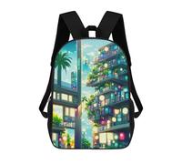 sinyumoney Future Cityscape with Palm Trees -1 Sac À Dos Scolaire Pour Enfants, Imprimé En 3D, Tendance Et Décontracté, Pour Garçons, Élèves Du Primaire Et Du Collège 17inch