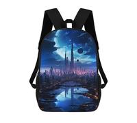 sinyumoney Futuristic City Moon Night Sac À Dos Avec Poche, Sacs À Dos Imprimés En 3D, Sacs De Voyage, Sacs À Livres, Sacs D'école Pour Enfants 17inch