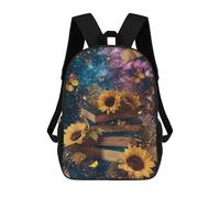 sinyumoney Galactic Book Stack with Sunflowers 17inch Sacs À Dos Scolaires Imprimés En 3D - Sacs À Dos Tendance Pour Garçons Du Primaire Et Du Collège