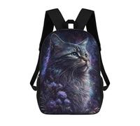 sinyumoney Galactic Cat with Flowers -1 Sacs À Dos 17 Pouces Pour Enfants, Sacs D'école Imprimés En 3D Pour Élèves Du Primaire Et Du Collège, Garçons Et Filles