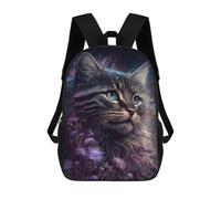 sinyumoney Galactic Cat with Flowers Sac À Dos Enfant, Cartable, Sac D'école, Motif Dessin Animé 3D, Sac Pour Ordinateur Portable, Pour Garçons Et Filles 17inch