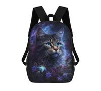 sinyumoney Galactic Cat with Flowers Sac À Dos Pour Garçons Et Adolescents, Sacs À Dos Pour Filles, Sacs À Dos Pour Tout-petits, Sacs À Livres Pour L'école Primaire Et Le Collège 17inch